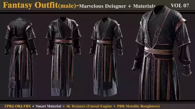 Fantasy Outfit-MALE- Clo3d Smart Material-Textures-OBJ- FBX