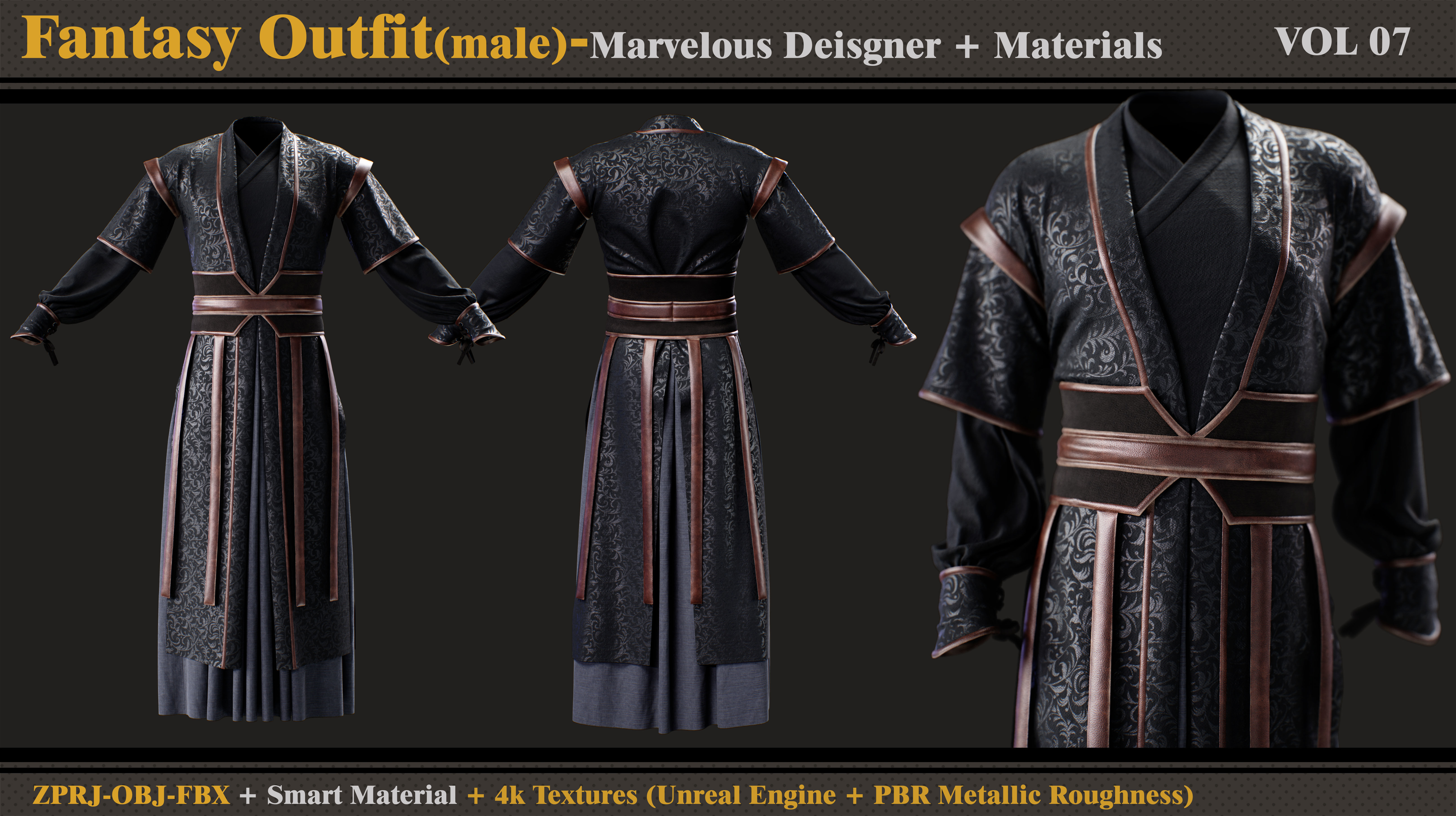 Fantasy Outfit-MALE- Clo3d Smart Material-Textures-OBJ- FBX 3D model_1