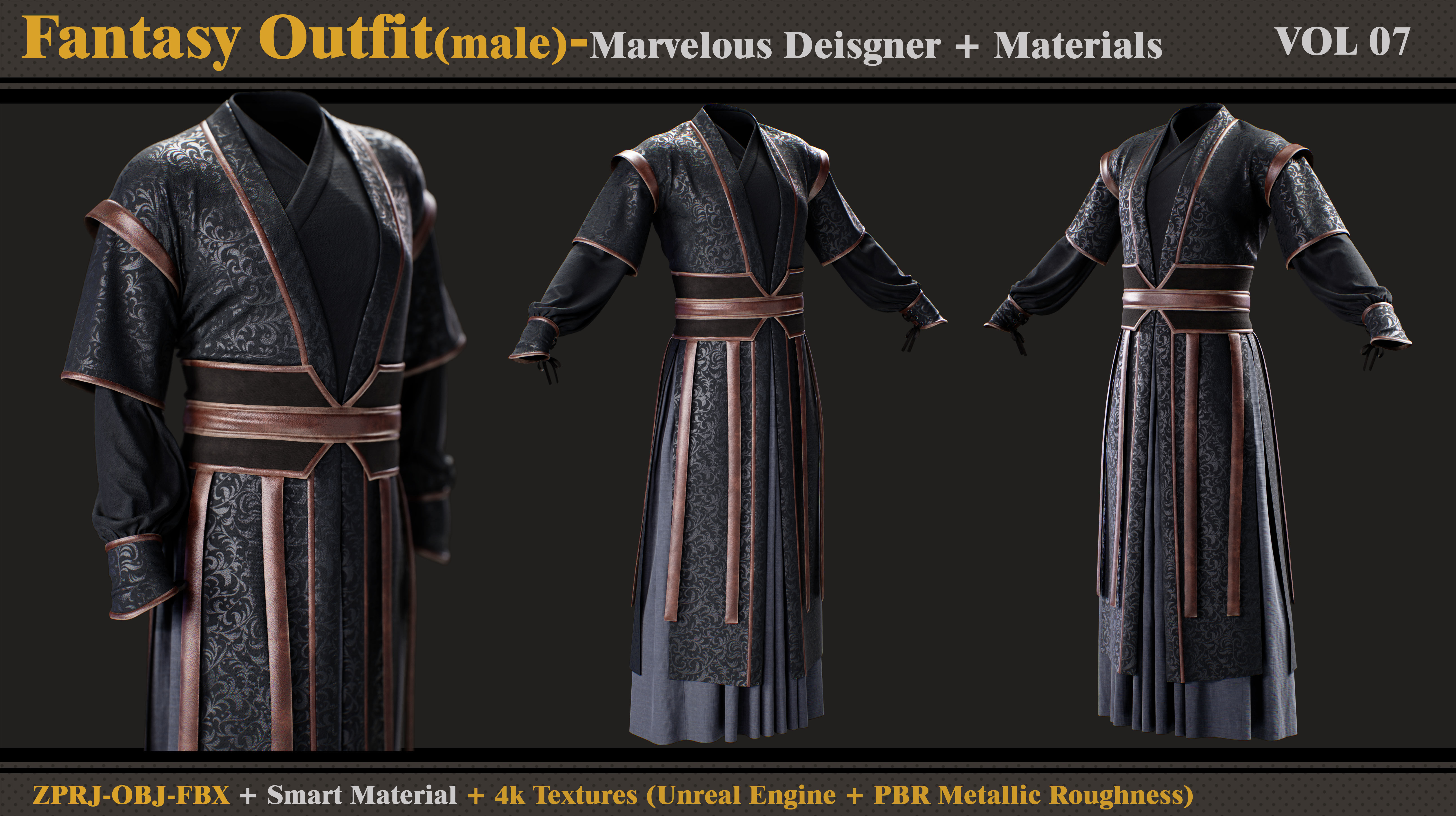 Fantasy Outfit-MALE- Clo3d Smart Material-Textures-OBJ- FBX 3D model_2