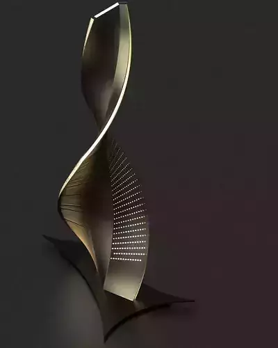 Luxurious Twisted Brass Floor Lamp  Sculptural Parametric  Light