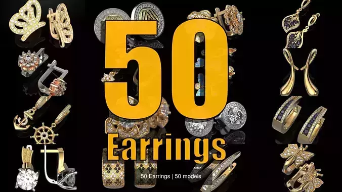 50 Earrings 3D Model Collection