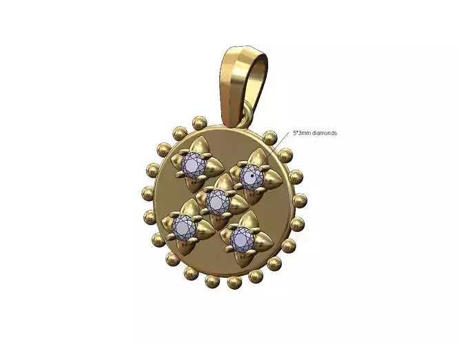 Beaded 3mm spiked diamonds coin pendant charm