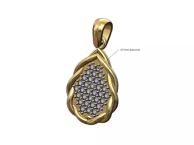 Diamond mirrored wire almond pear shaped pendant charm