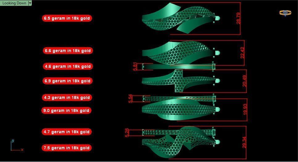 15 layout bracelets with facet on the top 5top and 3 bottem 3D print model_7