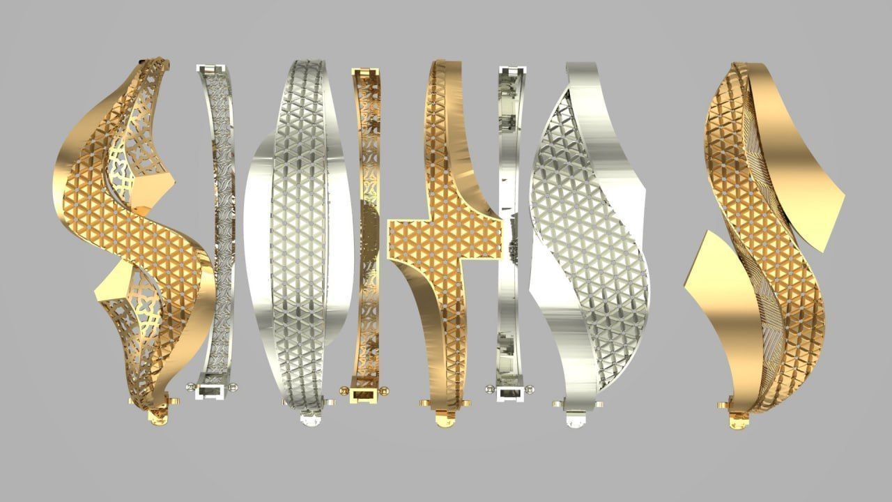 15 layout bracelets with facet on the top 5top and 3 bottem 3D print model_1