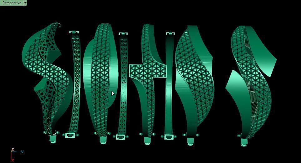 15 layout bracelets with facet on the top 5top and 3 bottem 3D print model_5