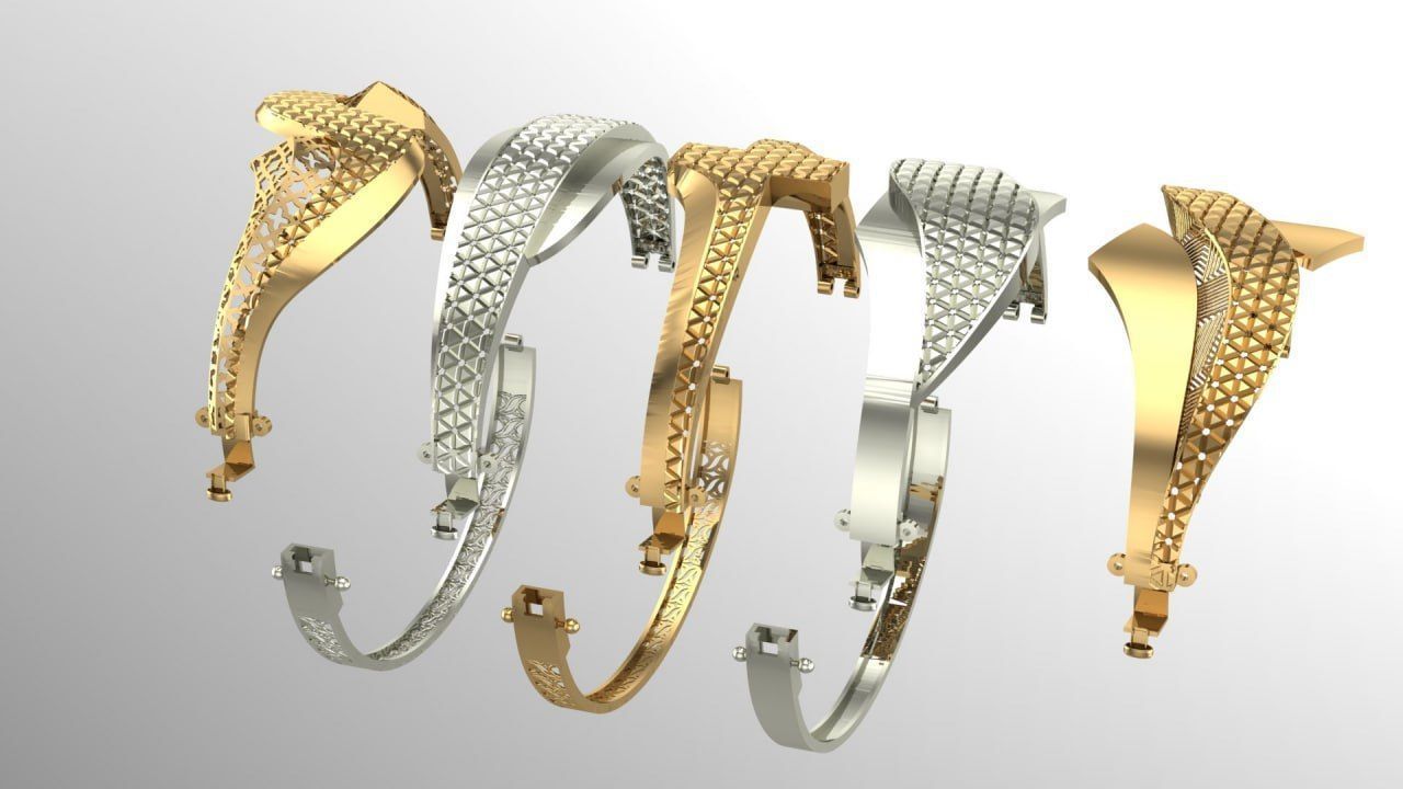 15 layout bracelets with facet on the top 5top and 3 bottem 3D print model_2