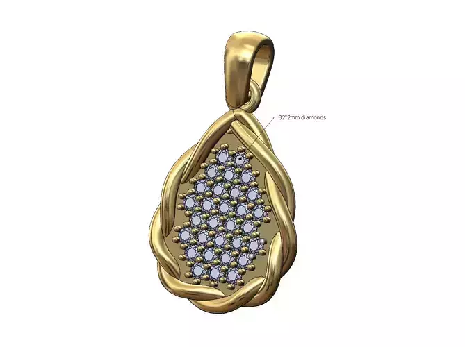Diamond braided wire almond pear shaped pendant charm