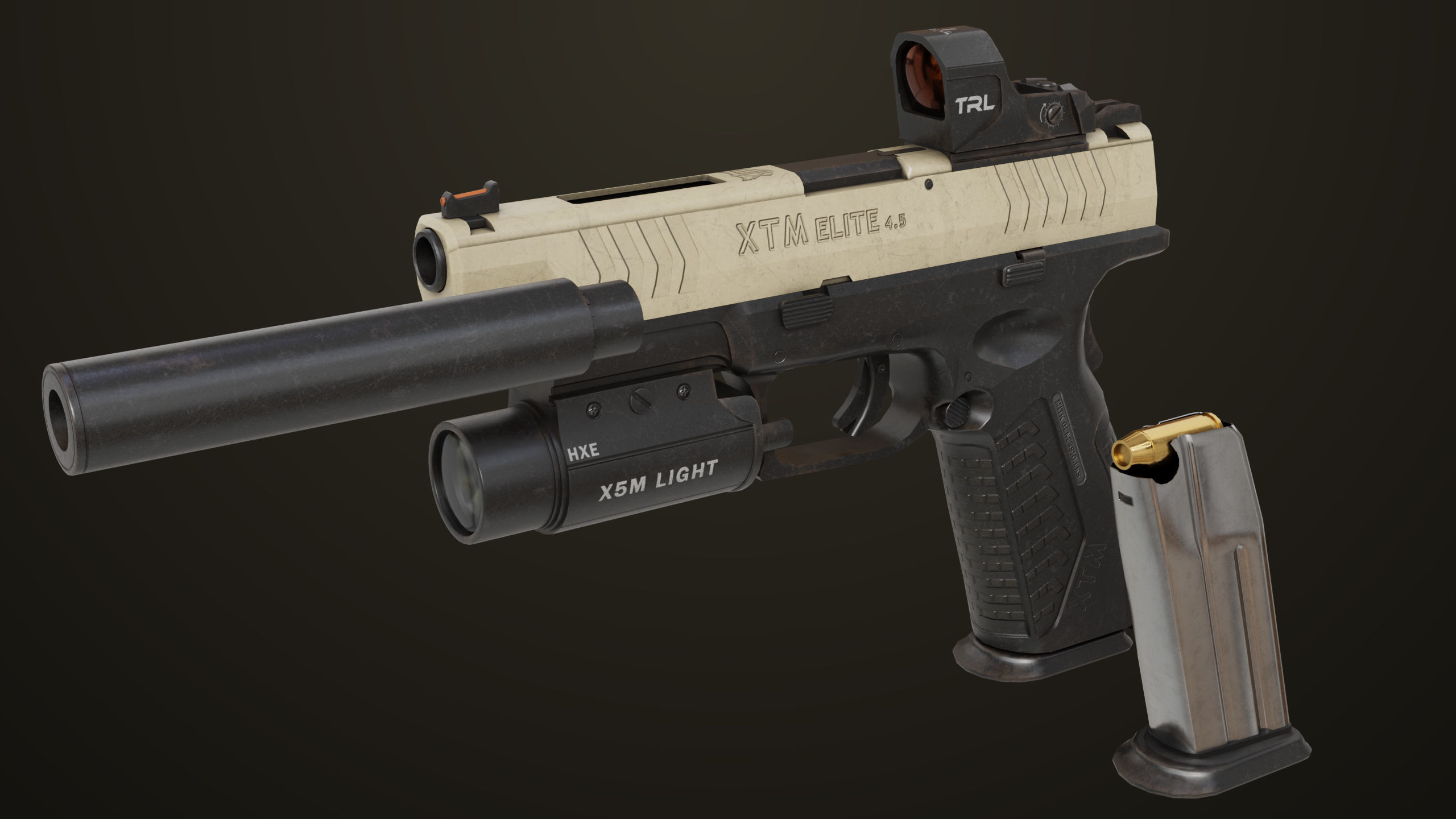 Pistol 06 Black Brown Generic All PBR Unity UE Textures Included Low-poly 3D model_33