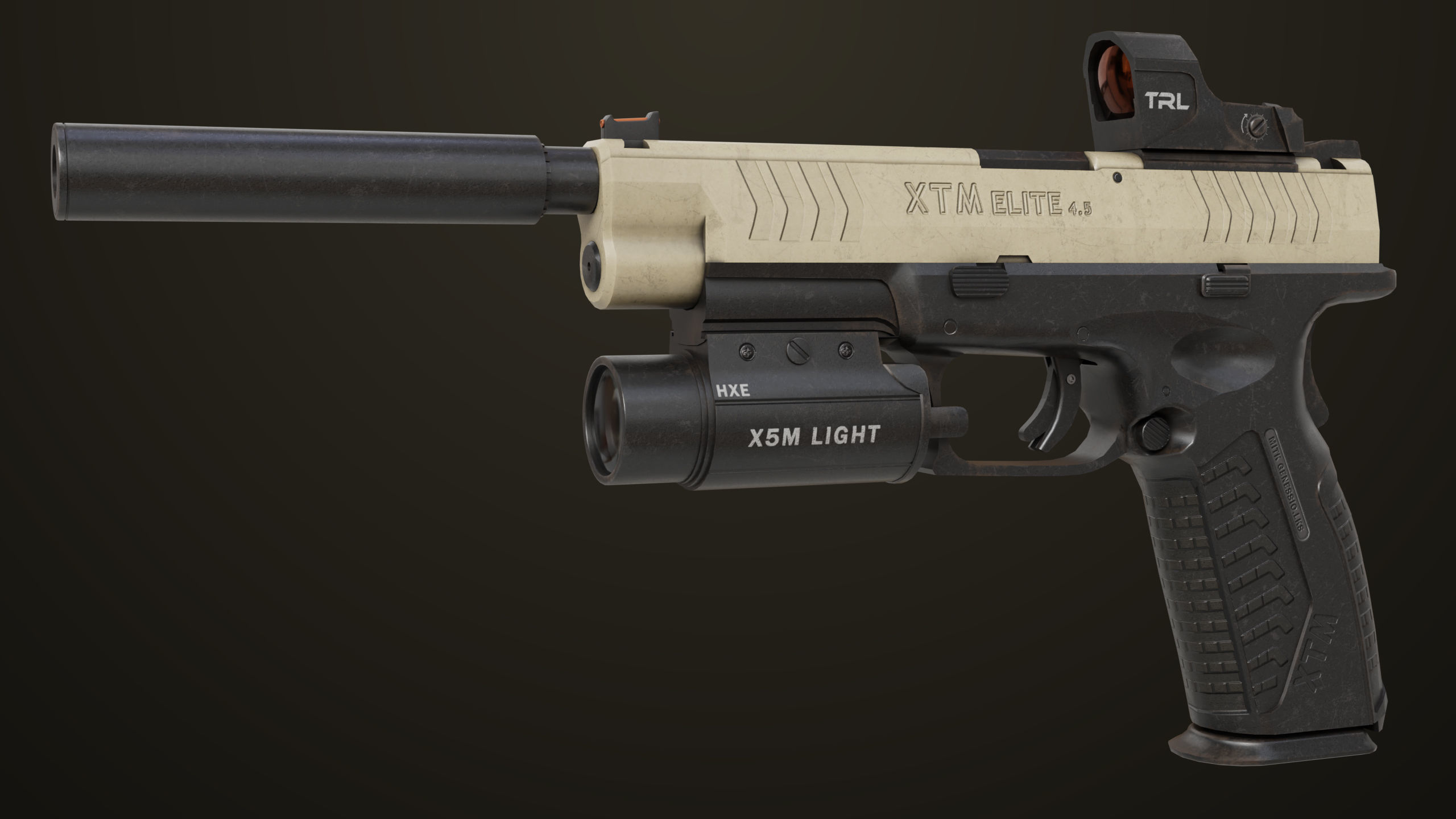 Pistol 06 Black Brown Generic All PBR Unity UE Textures Included Low-poly 3D model_11