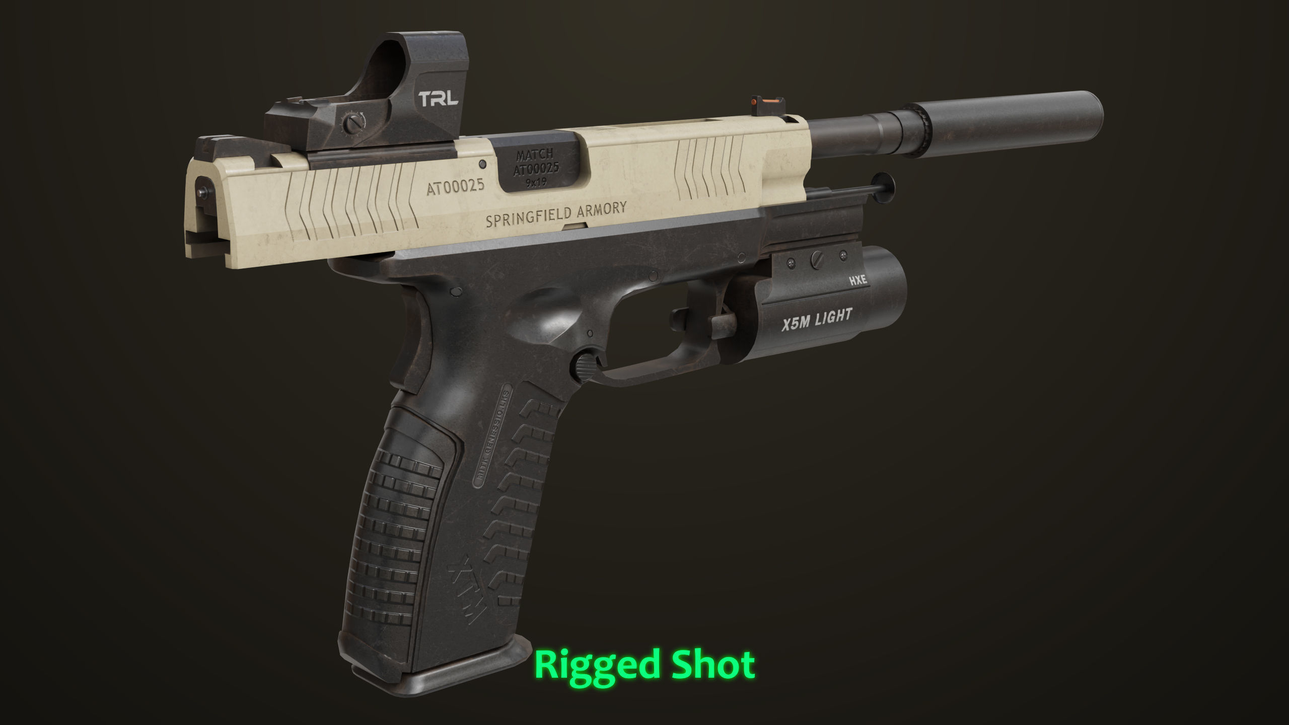 Pistol 06 Black Brown Generic All PBR Unity UE Textures Included Low-poly 3D model_16