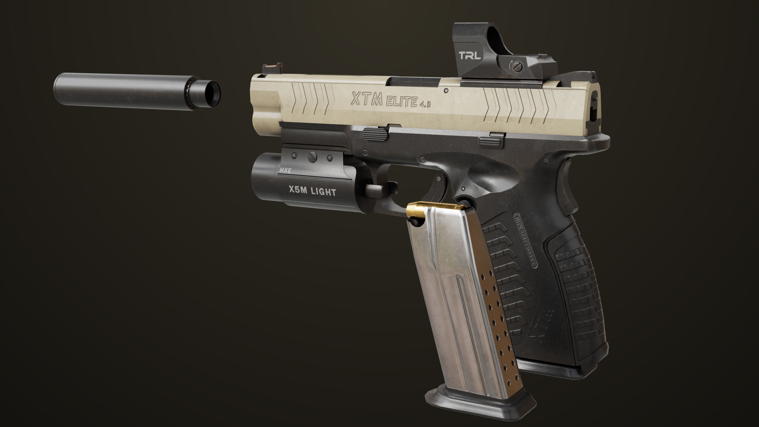 Pistol 06 Black Brown Generic All PBR Unity UE Textures Included Low-poly 3D model_5