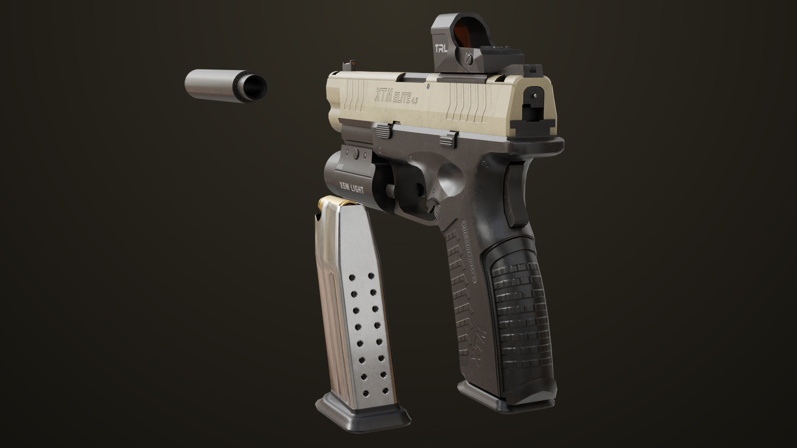 Pistol 06 Black Brown Generic All PBR Unity UE Textures Included Low-poly 3D model_32
