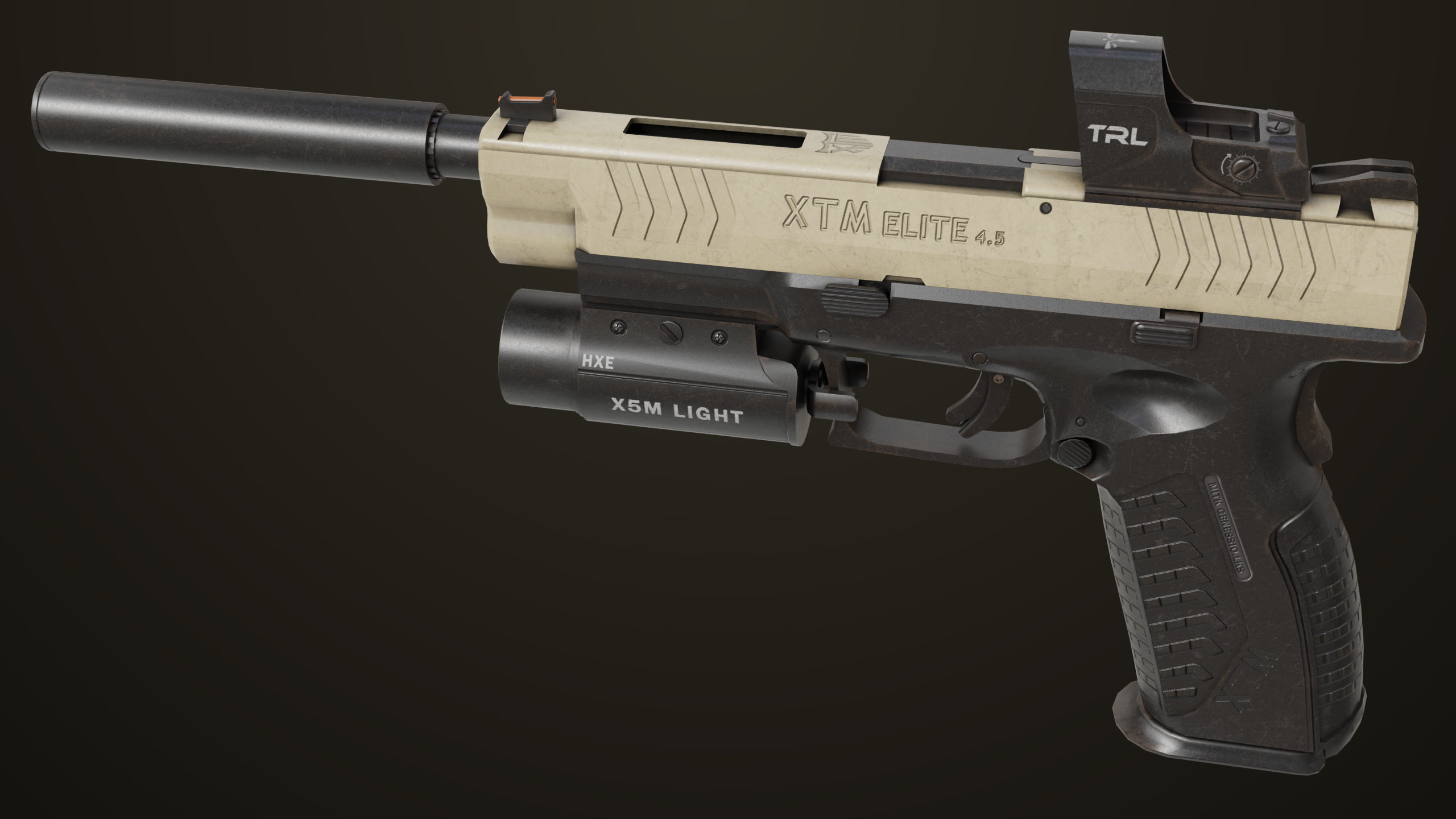 Pistol 06 Black Brown Generic All PBR Unity UE Textures Included Low-poly 3D model_13