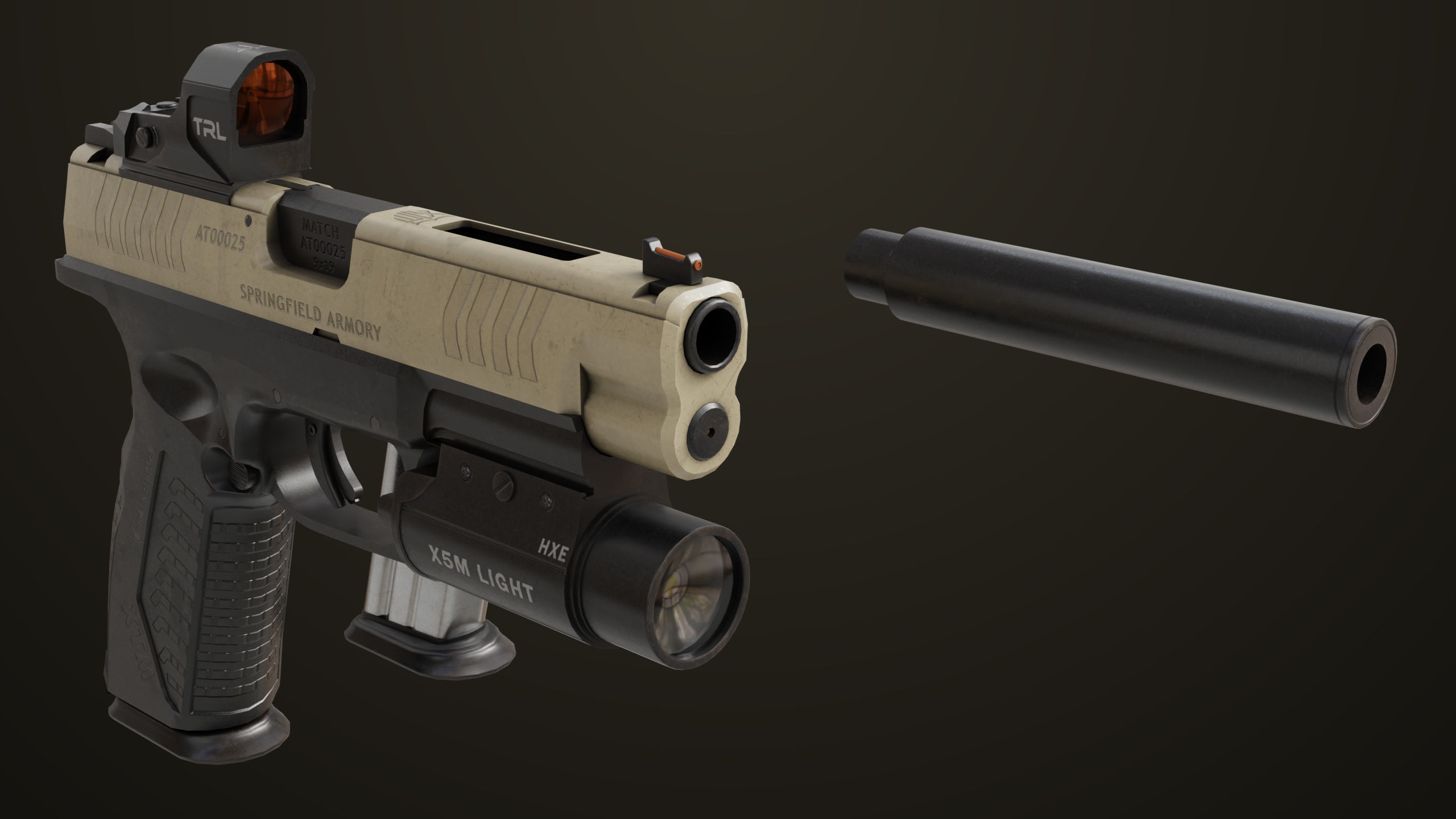 Pistol 06 Black Brown Generic All PBR Unity UE Textures Included Low-poly 3D model_34