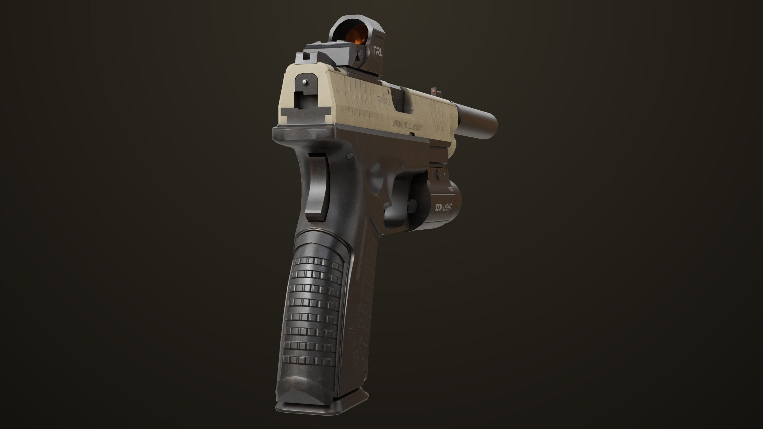 Pistol 06 Black Brown Generic All PBR Unity UE Textures Included Low-poly 3D model_8
