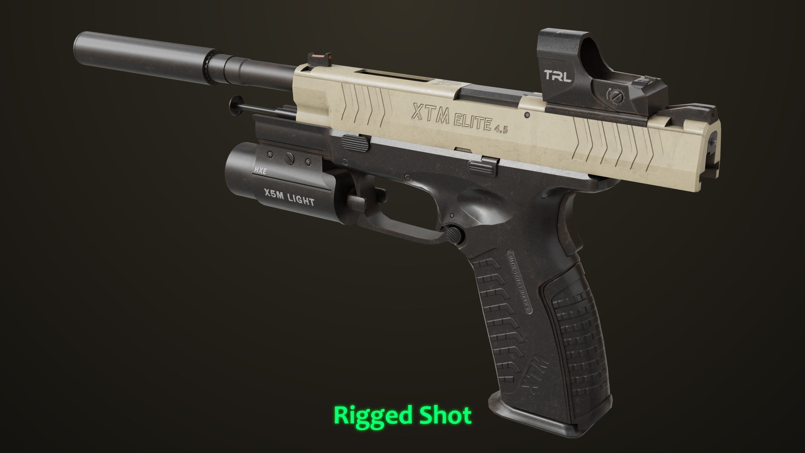 Pistol 06 Black Brown Generic All PBR Unity UE Textures Included Low-poly 3D model_6