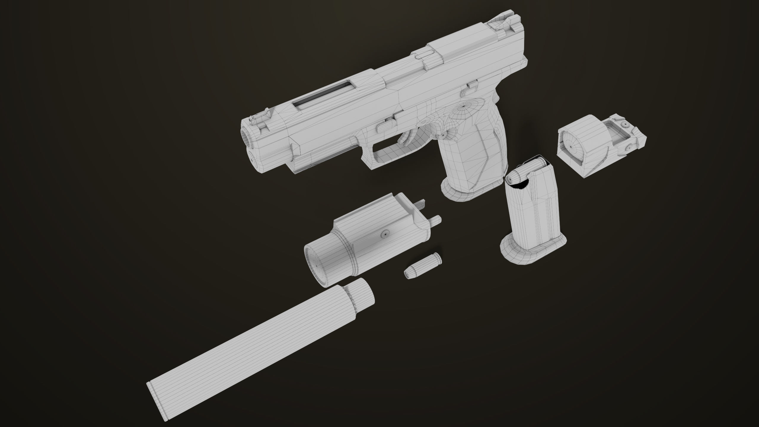 Pistol 06 Black Brown Generic All PBR Unity UE Textures Included Low-poly 3D model_66