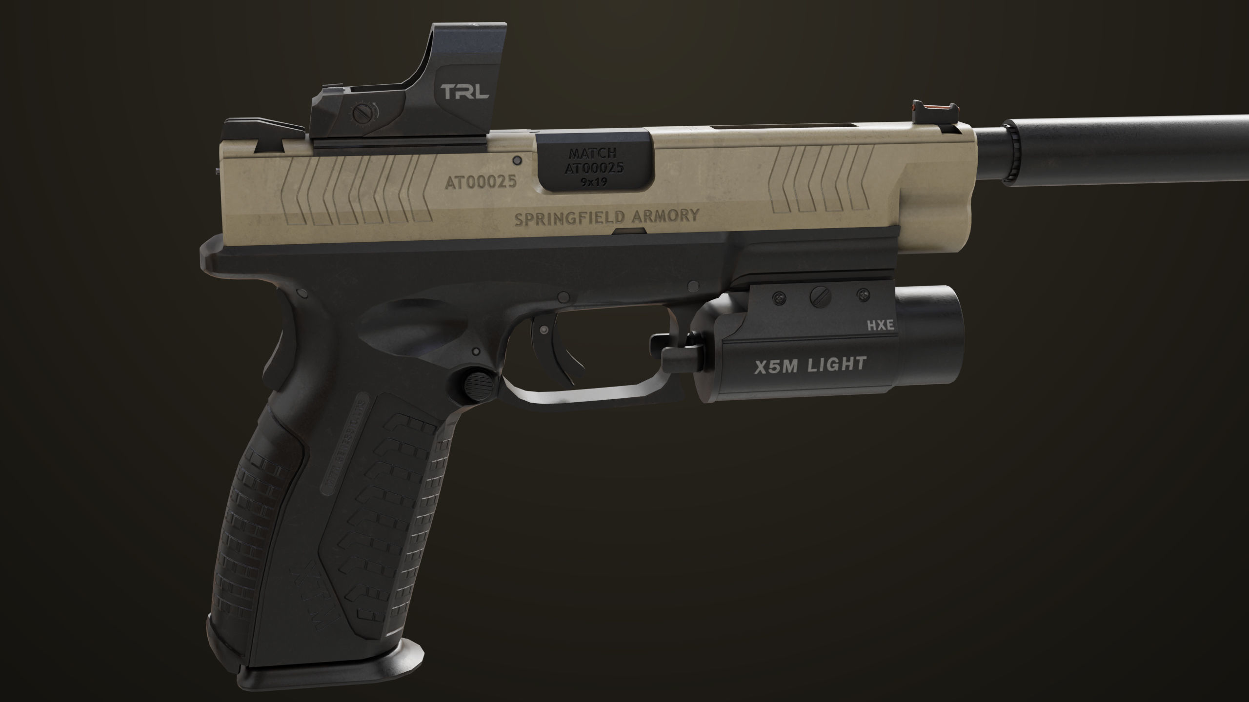 Pistol 06 Black Brown Generic All PBR Unity UE Textures Included Low-poly 3D model_12