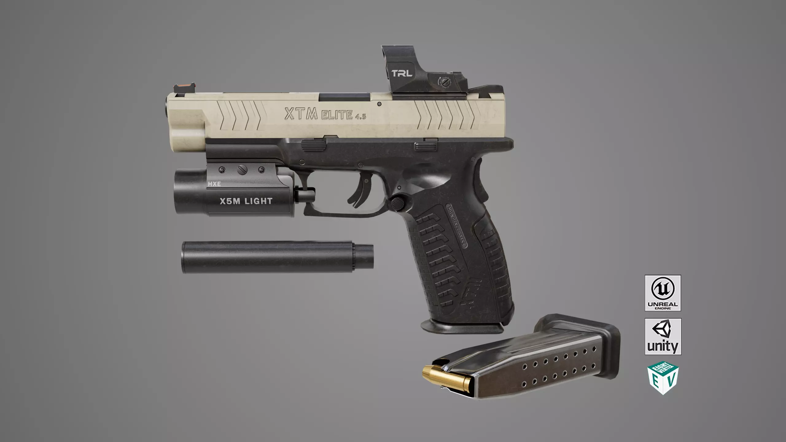 Pistol 06 Black Brown Generic All PBR Unity UE Textures Included Low-poly 3D model_0