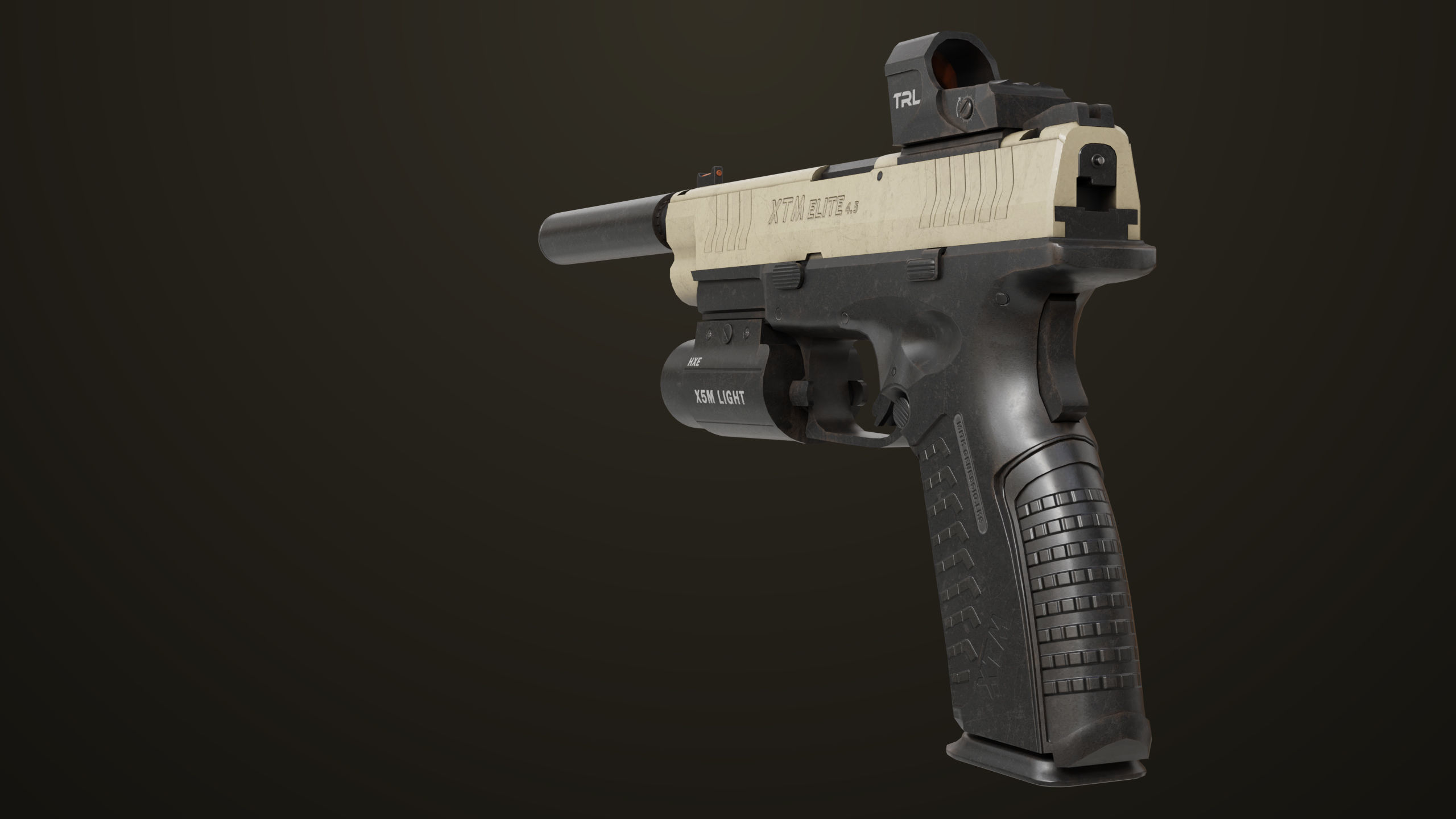 Pistol 06 Black Brown Generic All PBR Unity UE Textures Included Low-poly 3D model_9