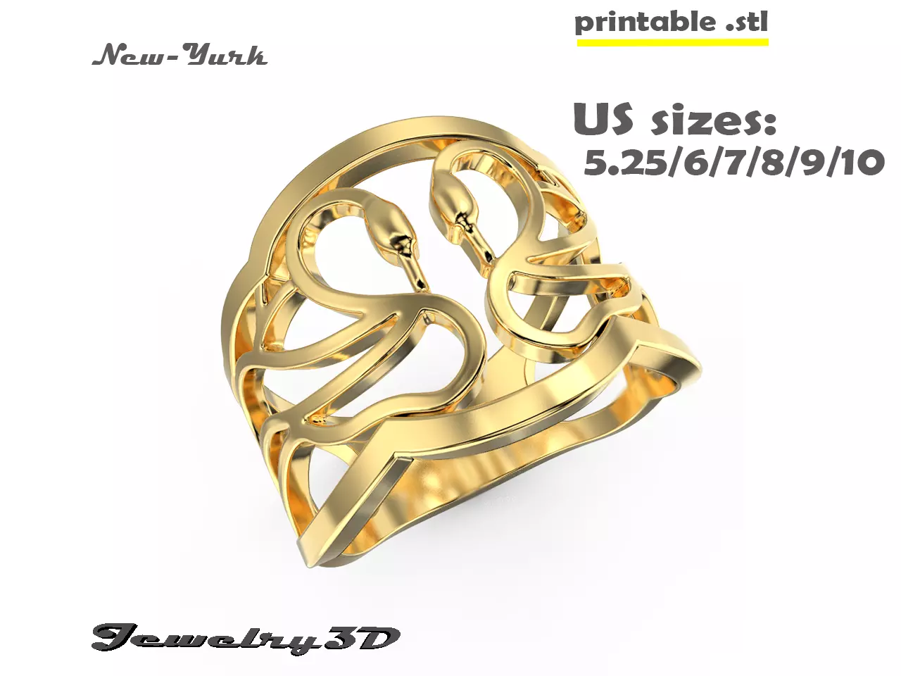 Printable STL jewelry engagement ring two lovely swans 3D print model