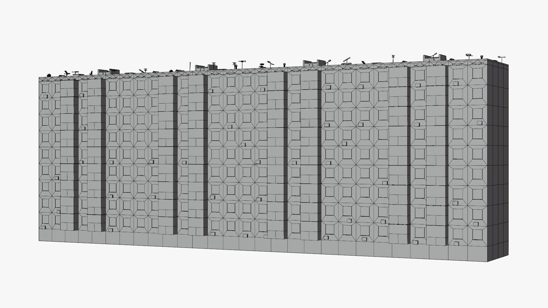 Soviet Panel Apartment Building with four entrances Low-poly 3D model_14