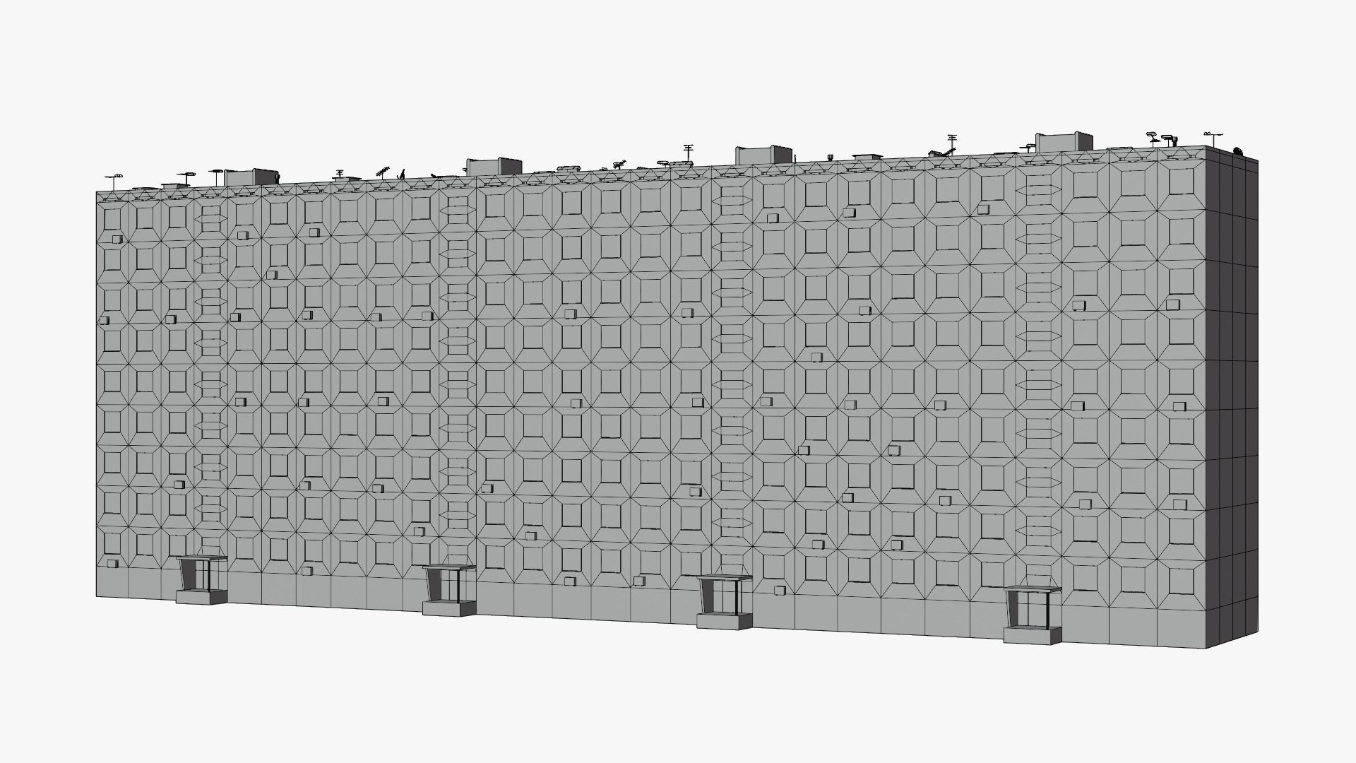 Soviet Panel Apartment Building with four entrances Low-poly 3D model_12