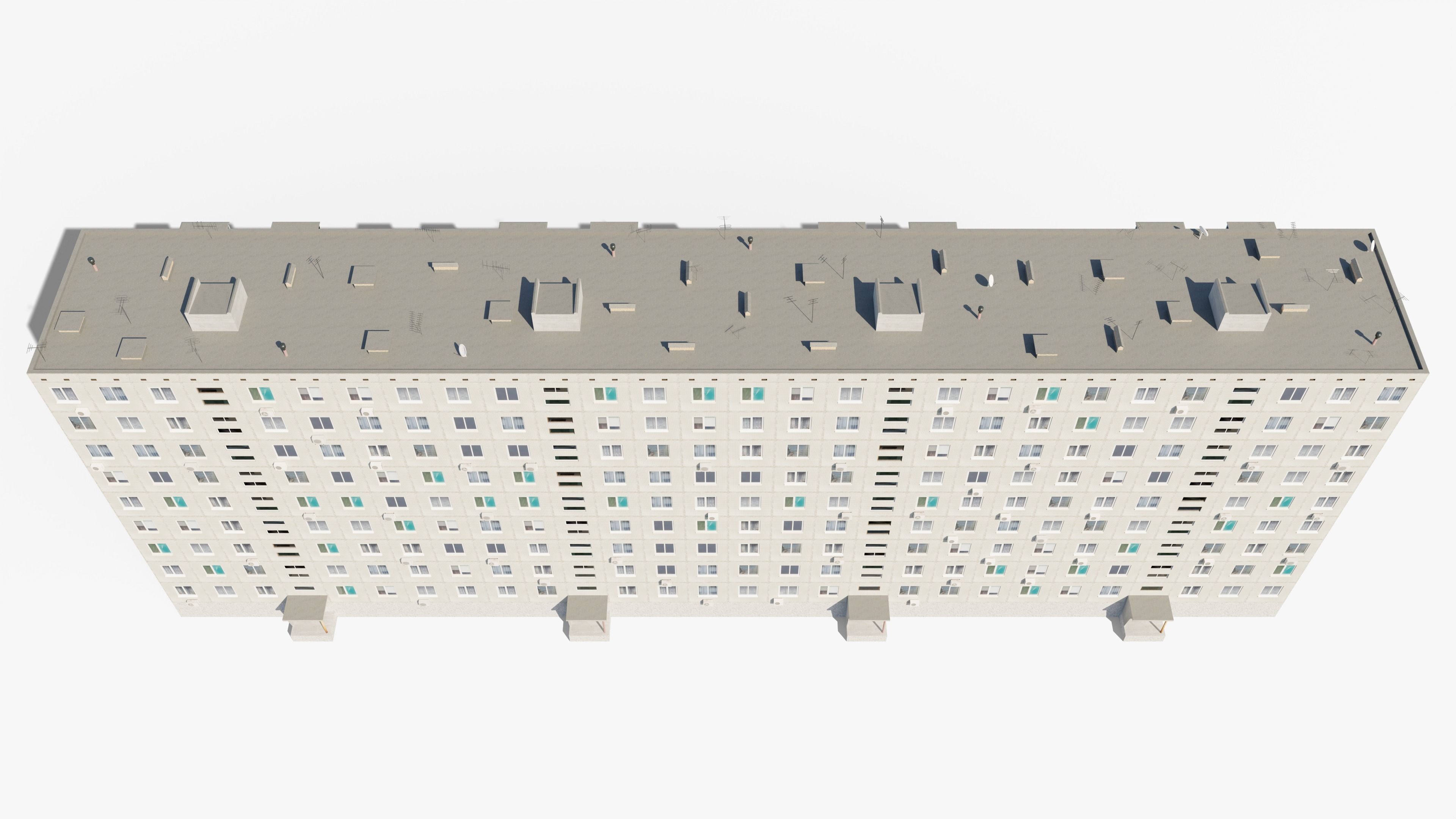 Soviet Panel Apartment Building with four entrances Low-poly 3D model_9