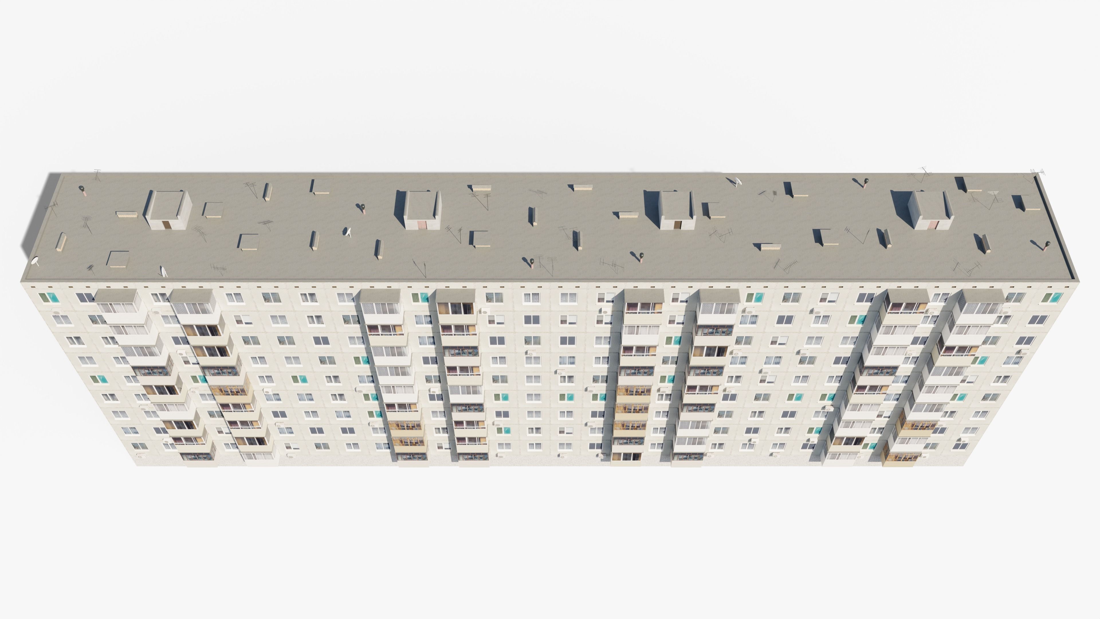 Soviet Panel Apartment Building with four entrances Low-poly 3D model_10