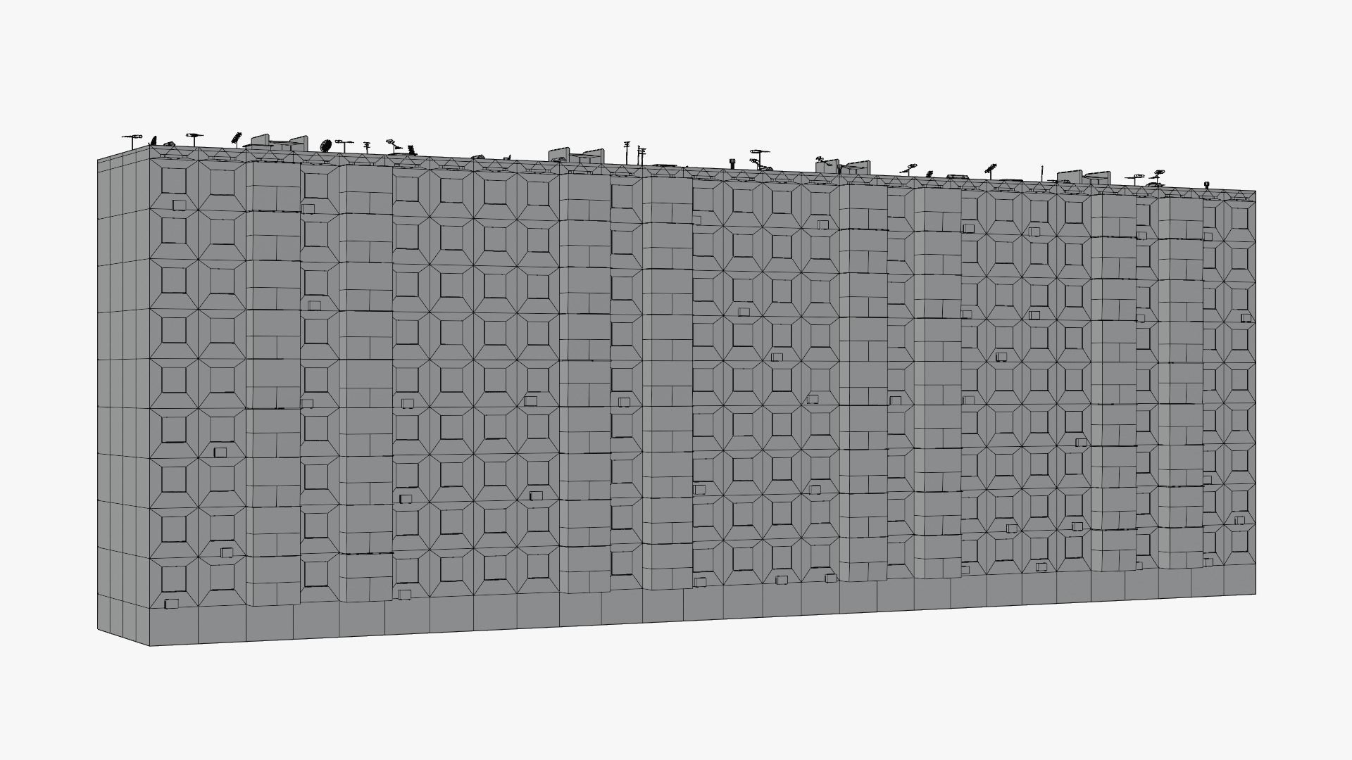 Soviet Panel Apartment Building with four entrances Low-poly 3D model_13