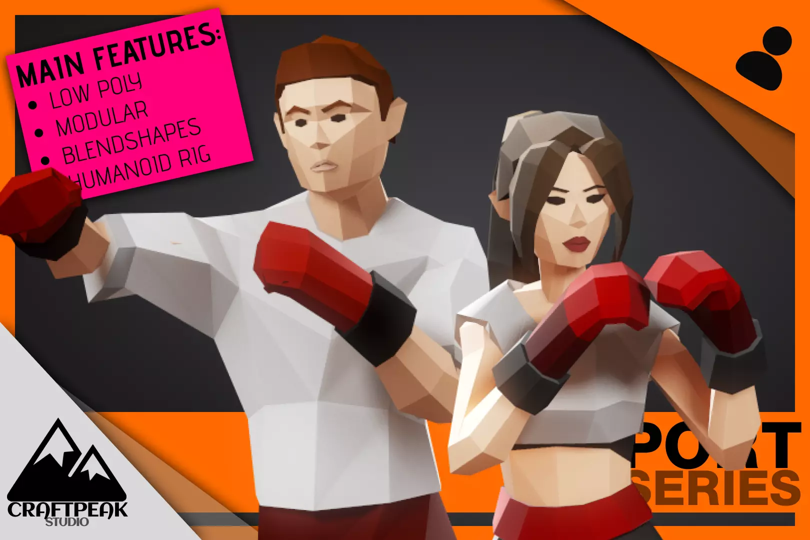 BOXER - Low Poly Style Male Female Characters Pack 3D Model Collection_0