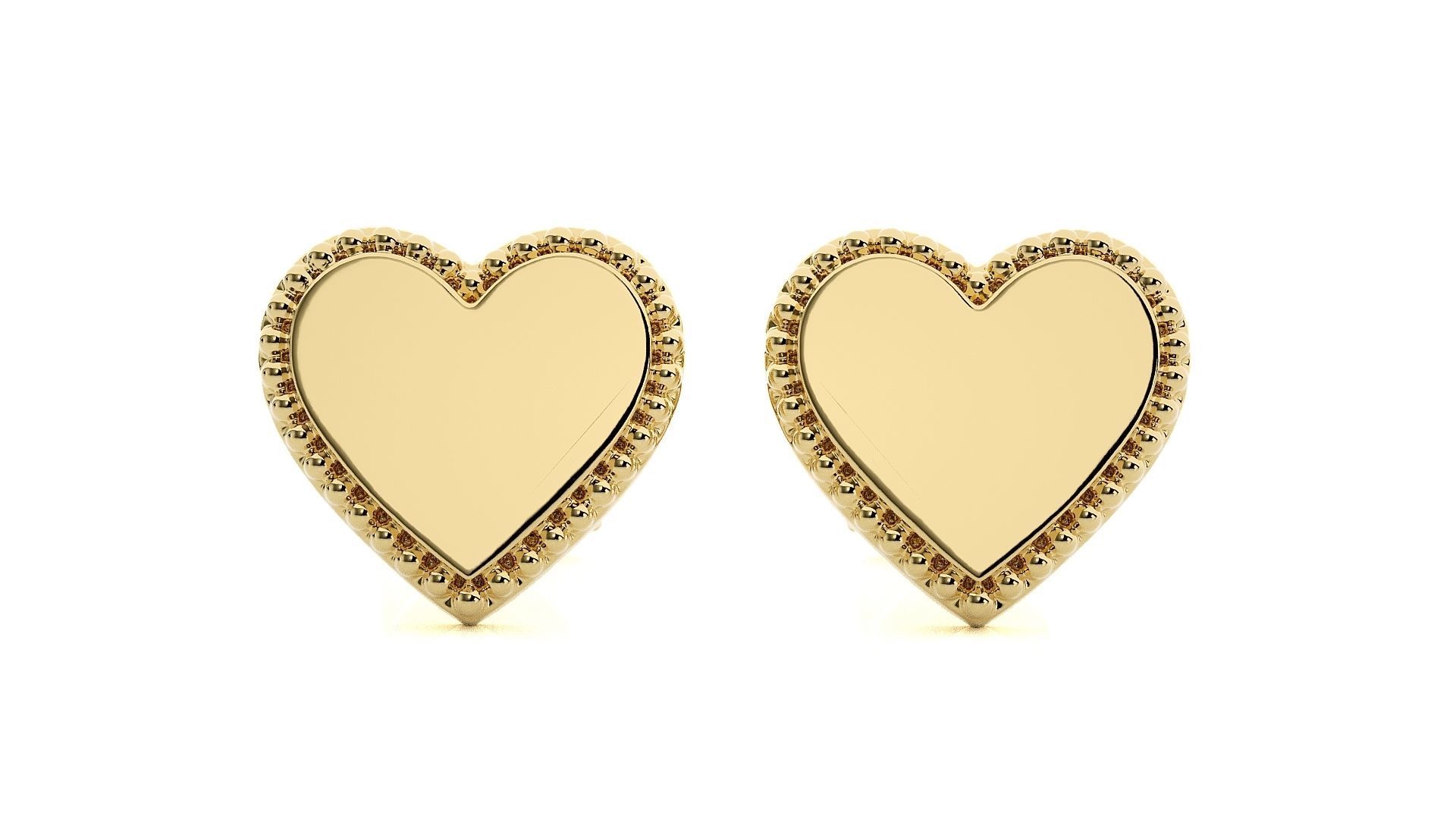 Heart Love Valentine Light wt Plain Gold Earrings Studs 3dm stl 3D print model_2