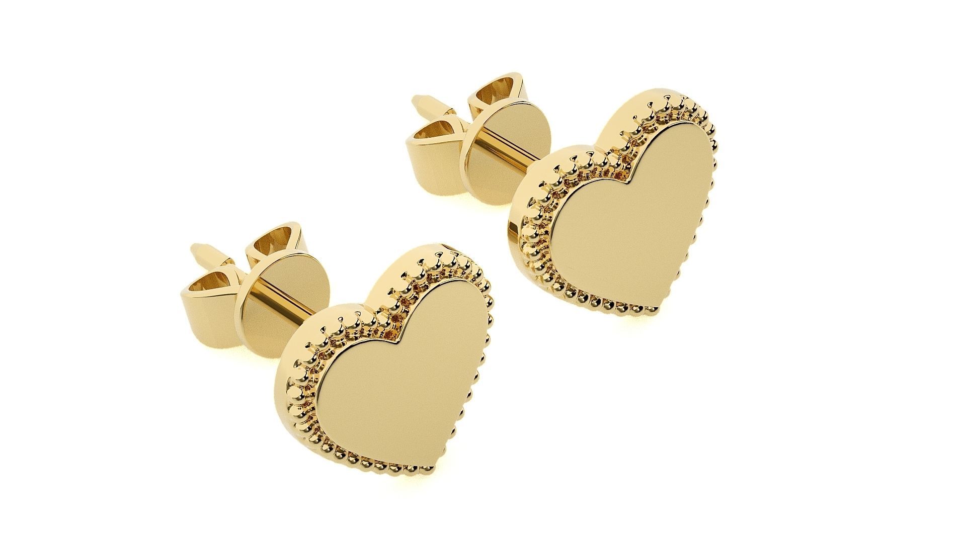 Heart Love Valentine Light wt Plain Gold Earrings Studs 3dm stl 3D print model_10