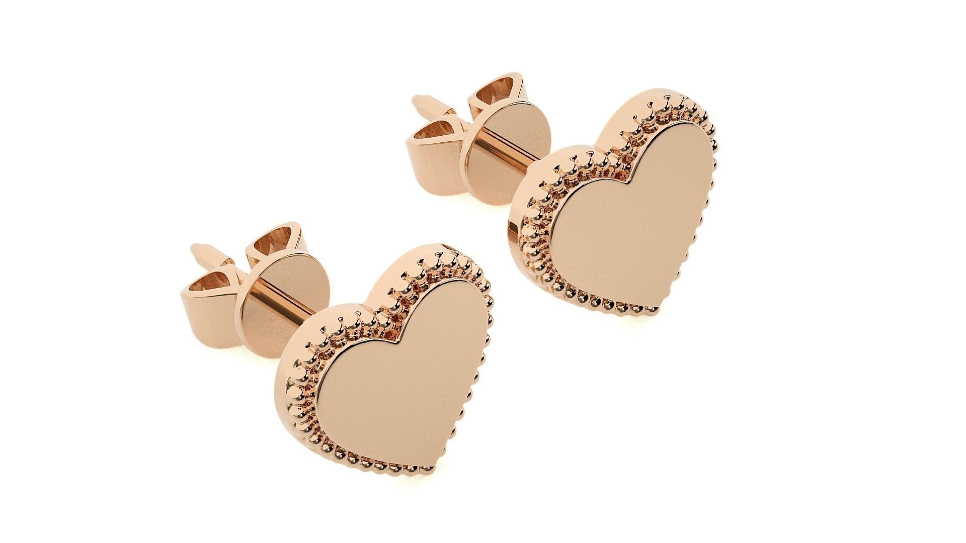 Heart Love Valentine Light wt Plain Gold Earrings Studs 3dm stl 3D print model_3