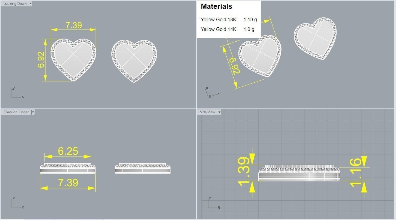 Heart Love Valentine Light wt Plain Gold Earrings Studs 3dm stl 3D print model_7