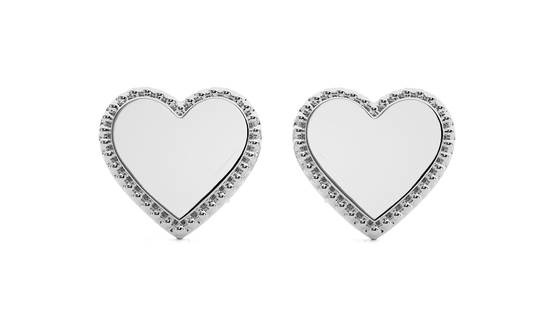 Heart Love Valentine Light wt Plain Gold Earrings Studs 3dm stl 3D print model_1