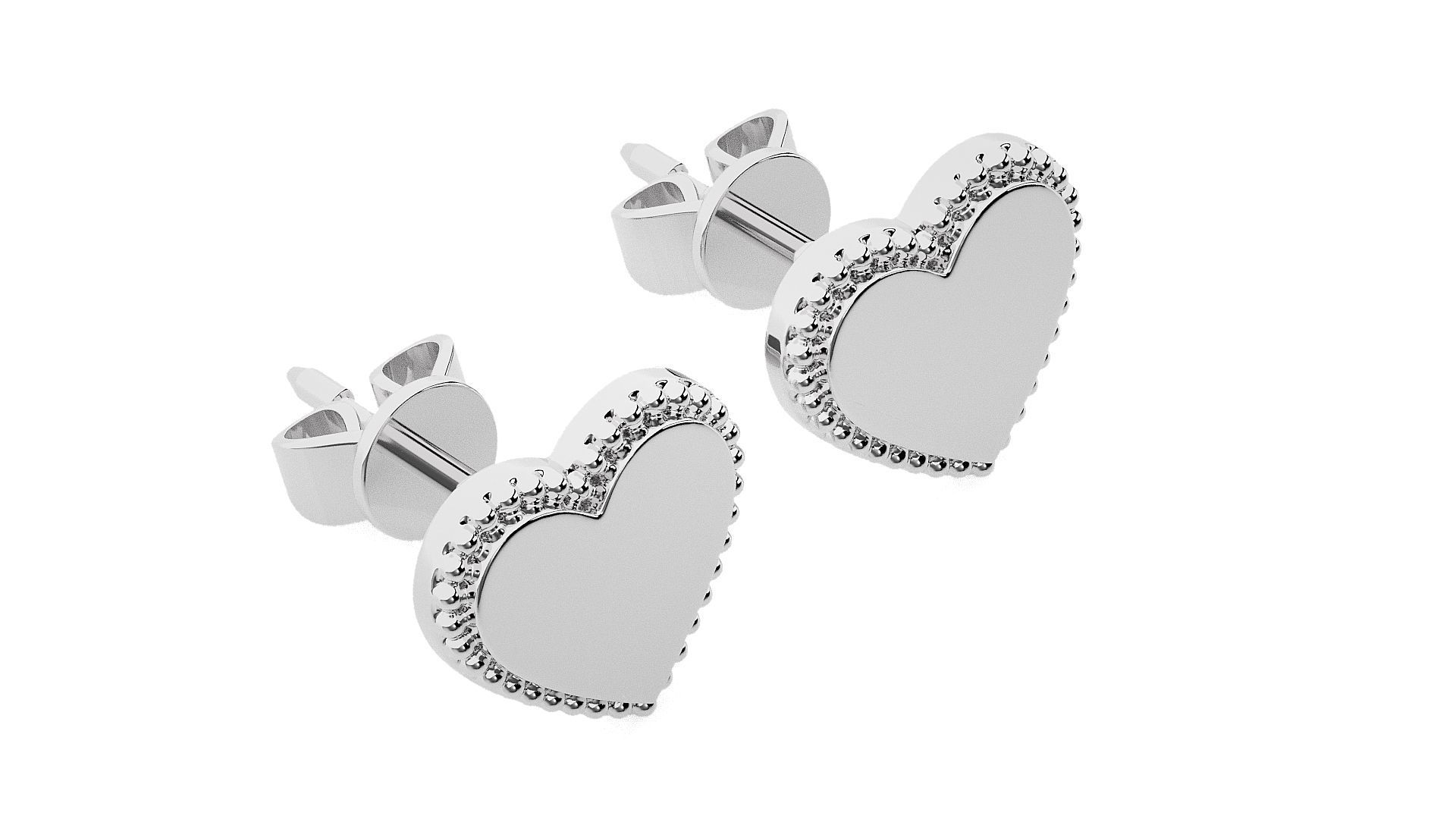 Heart Love Valentine Light wt Plain Gold Earrings Studs 3dm stl 3D print model_6