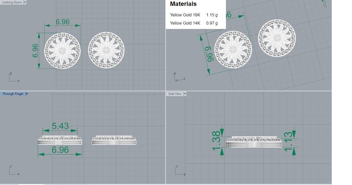 Sun Light wt Plain Gold Earrings Studs 3dm stl ply glb gltf mtl 3D print model_3