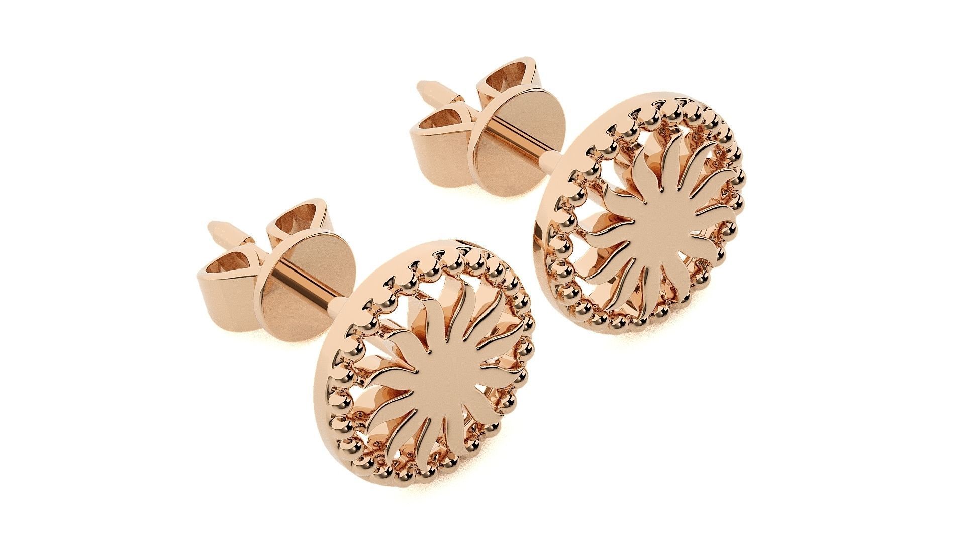 Sun Light wt Plain Gold Earrings Studs 3dm stl ply glb gltf mtl 3D print model_4