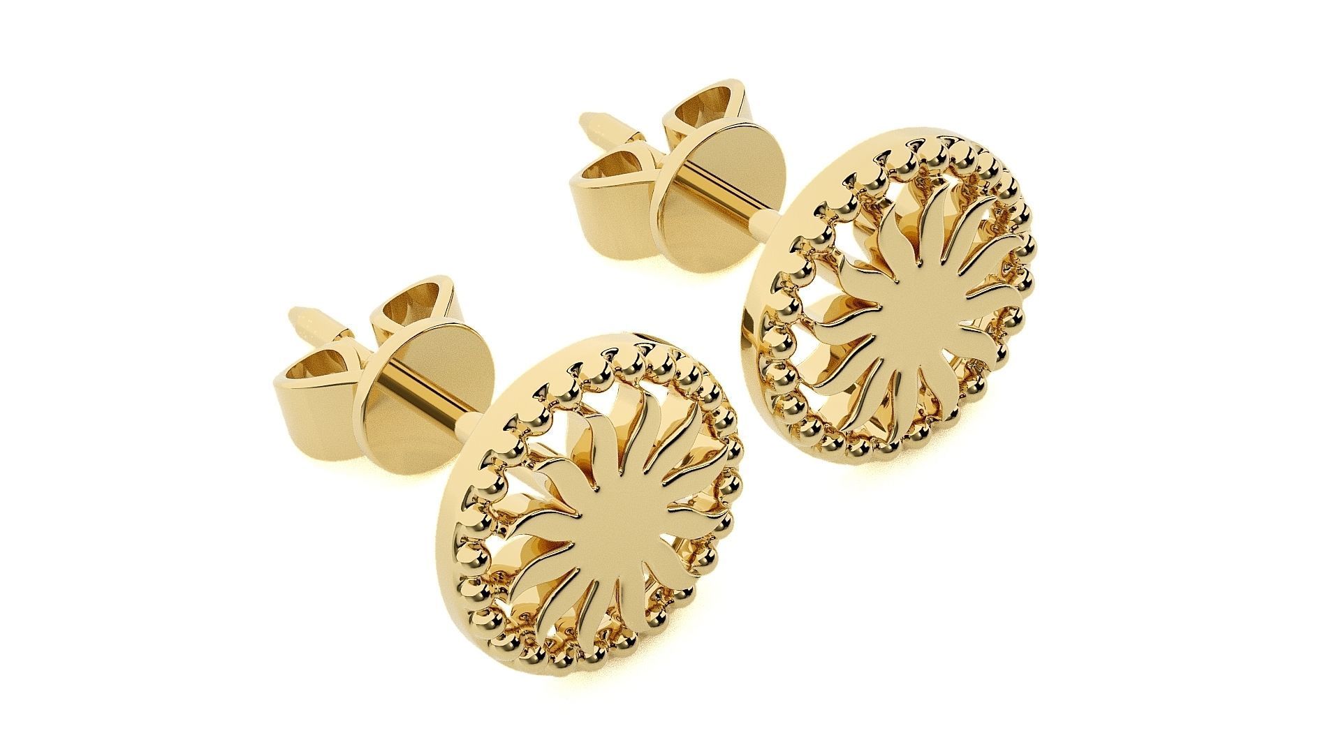 Sun Light wt Plain Gold Earrings Studs 3dm stl ply glb gltf mtl 3D print model_10