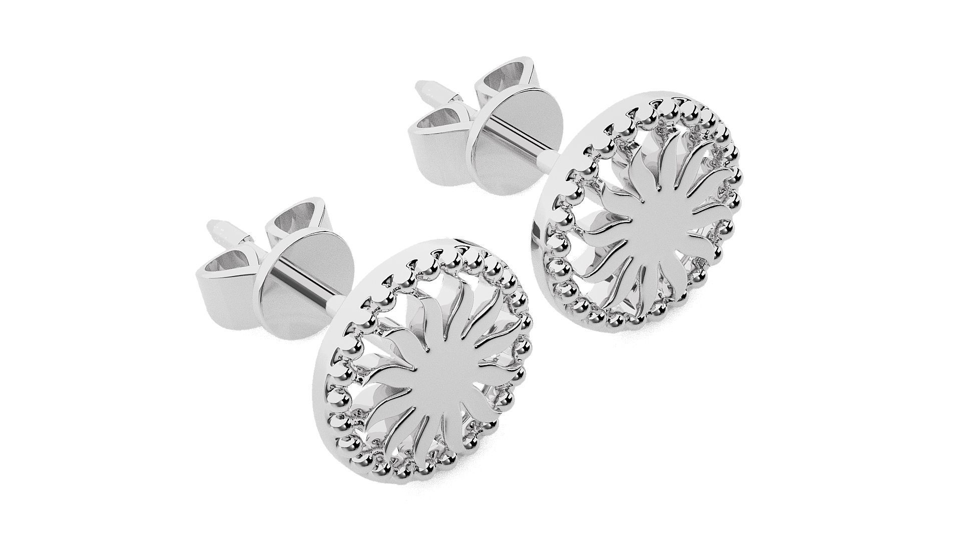 Sun Light wt Plain Gold Earrings Studs 3dm stl ply glb gltf mtl 3D print model_7