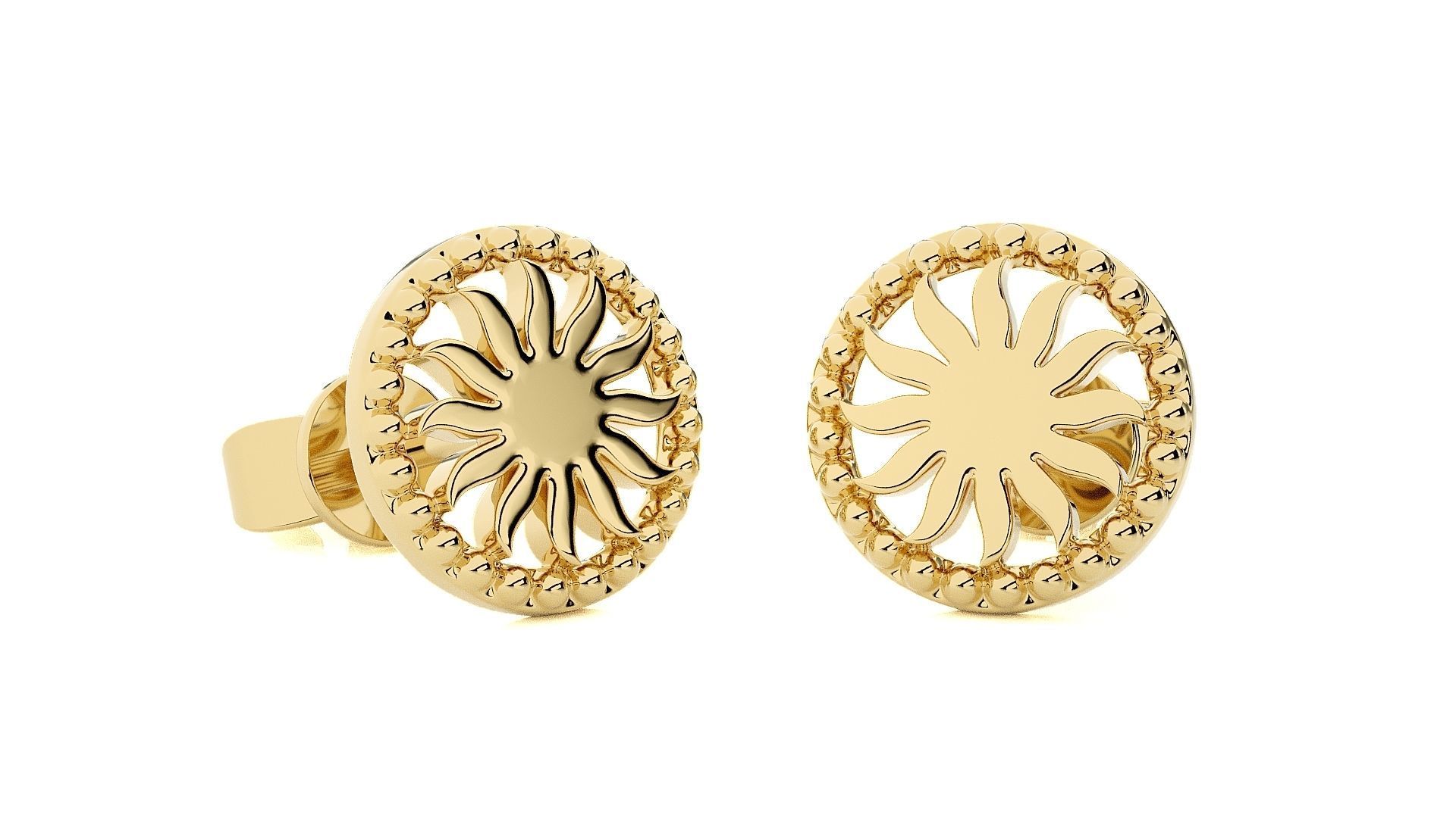 Sun Light wt Plain Gold Earrings Studs 3dm stl ply glb gltf mtl 3D print model_12