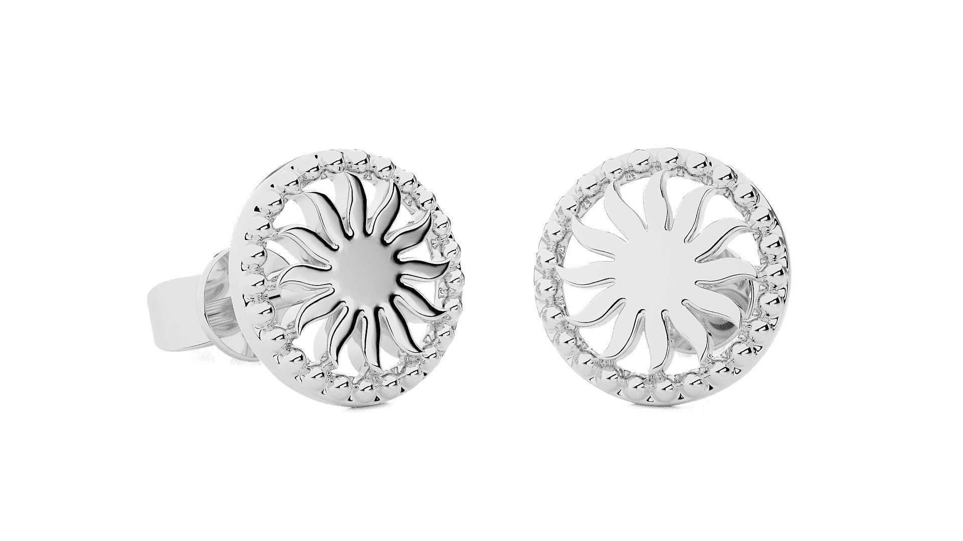 Sun Light wt Plain Gold Earrings Studs 3dm stl ply glb gltf mtl 3D print model_9