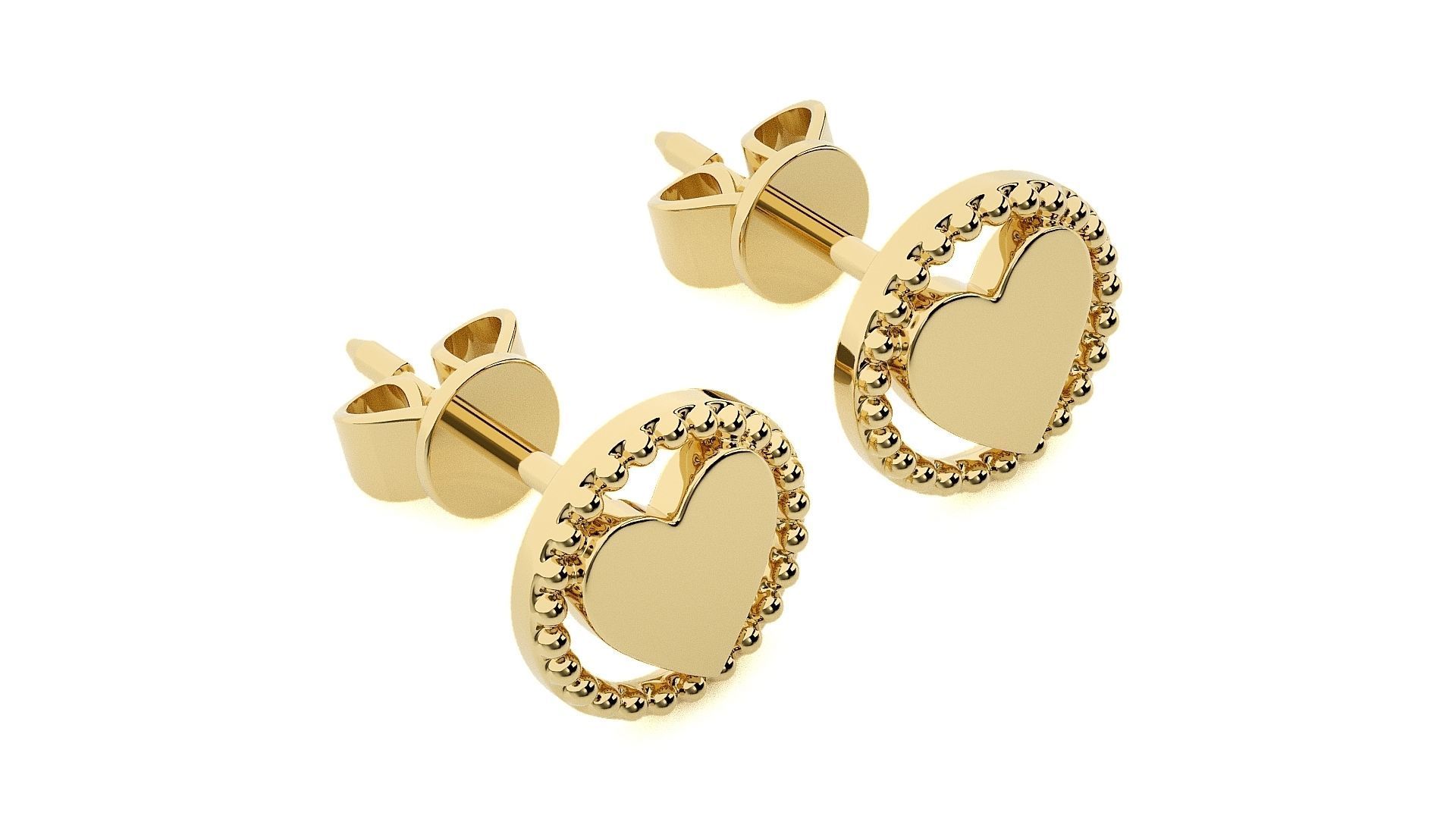 Heart Love Valentine Light wt Plain Gold Earrings Studs 3dm stl  3D print model_10