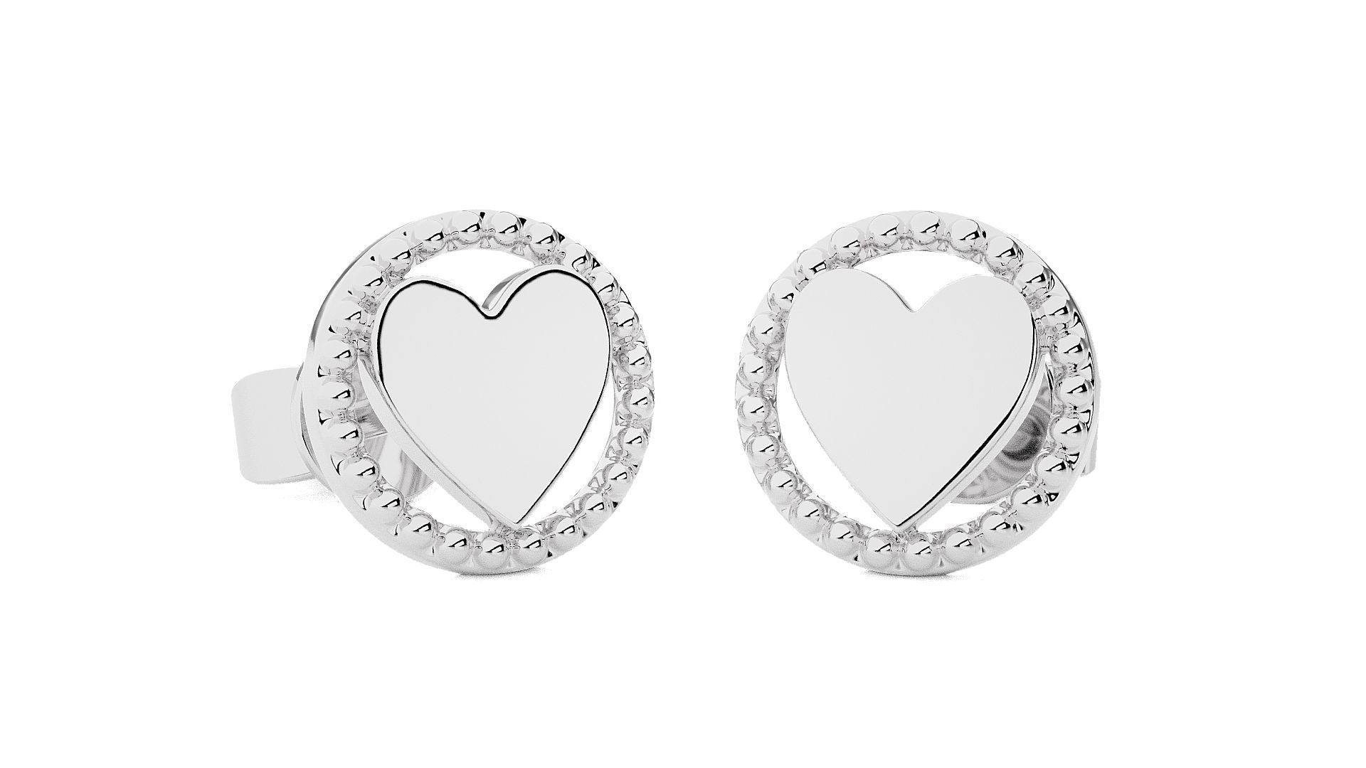 Heart Love Valentine Light wt Plain Gold Earrings Studs 3dm stl  3D print model_9