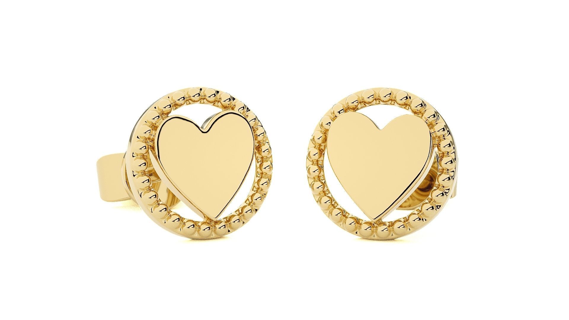 Heart Love Valentine Light wt Plain Gold Earrings Studs 3dm stl  3D print model_12
