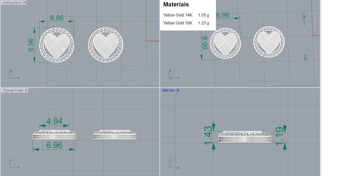 Heart Love Valentine Light wt Plain Gold Earrings Studs 3dm stl  3D print model_3