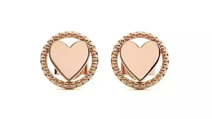 Heart Love Valentine Light wt Plain Gold Earrings Studs 3dm stl 