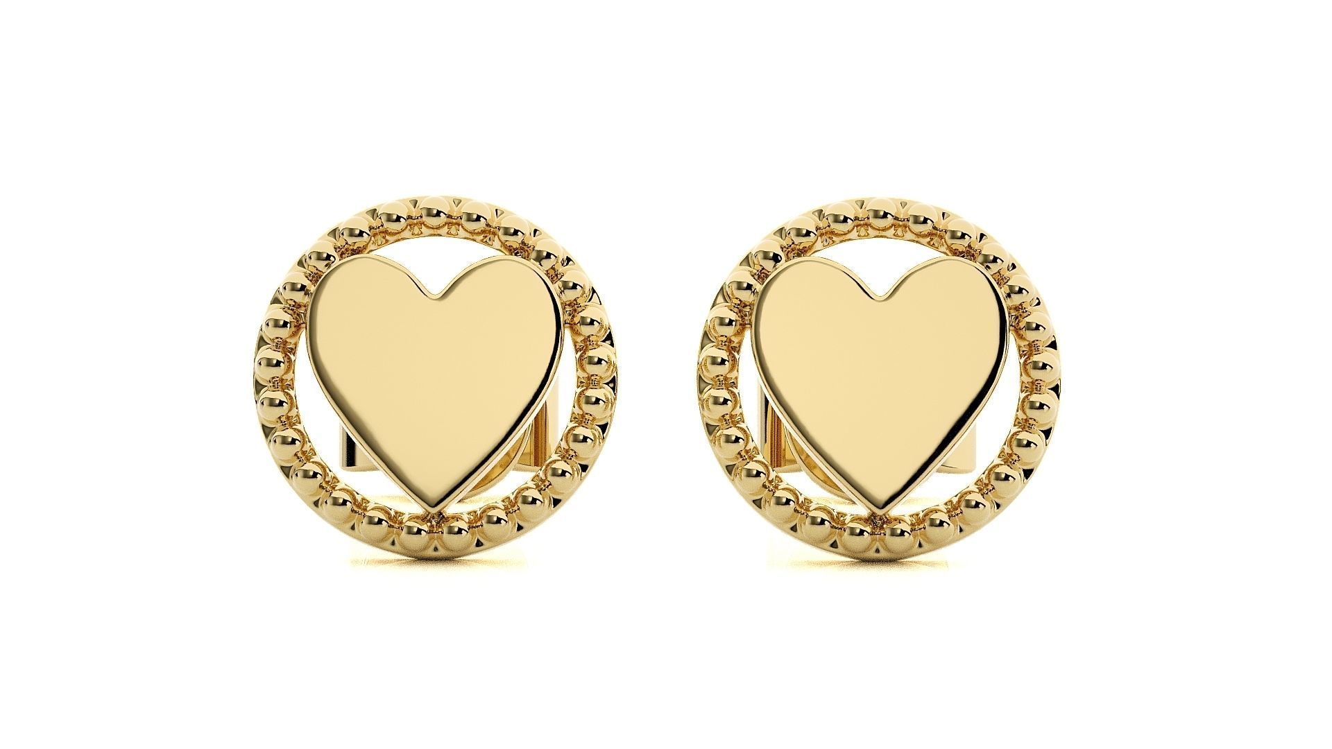 Heart Love Valentine Light wt Plain Gold Earrings Studs 3dm stl  3D print model_2